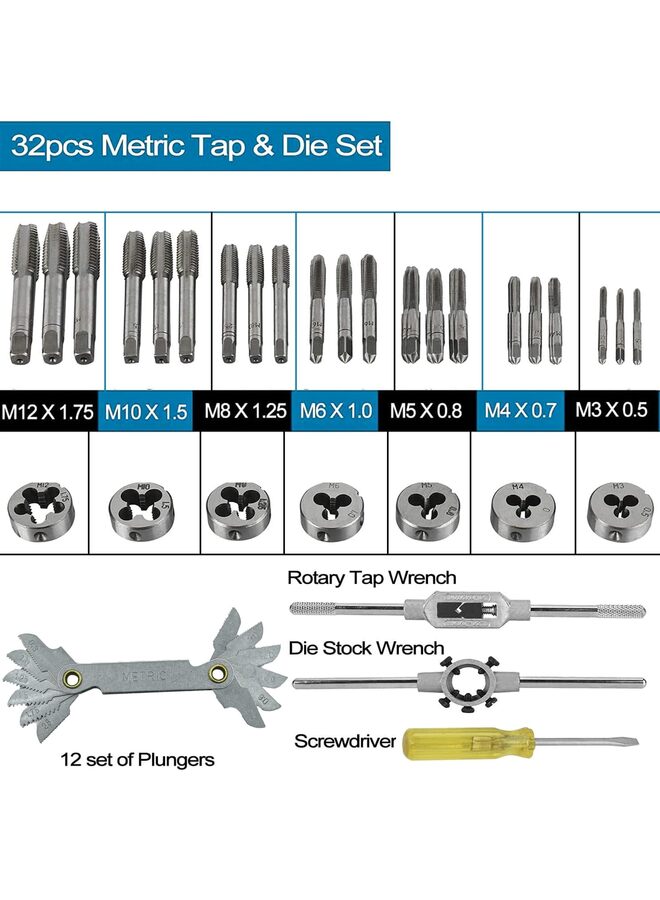 يُسلِّم استمتع بجودة ومتانة لا مثيل لهما مع مجموعة أدوات اللولبة والتشكيل المترية - مجموعة أدوات شاملة مكونة من 32 قطعة لعمليات اللولبة وإعادة التشكيل الدقيقة. - Image 2